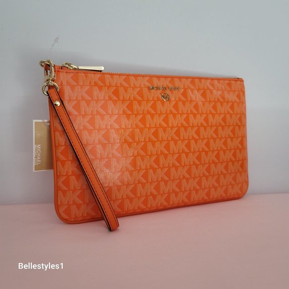 MICHAEL KORS Signature Logo Jet Set Large Top Zip Pouch/Wristlet- Apricot⭐ - Picture 4 of 16